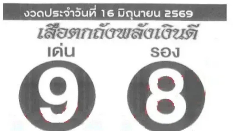 เลขเด็ดเสือตกถังพลังเงินดี งวด 16 มิถุนายน 2569 เด่น 9 รอง 8 มาแรงน่าจับตา